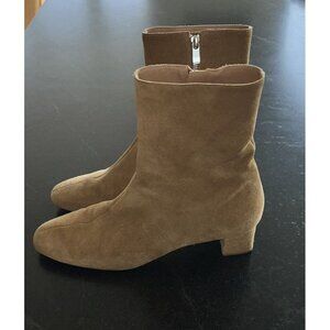 DOEN Mid Calf High Boots Suede womens light brown tan 40.5 9.5 Zip Up Square Toe